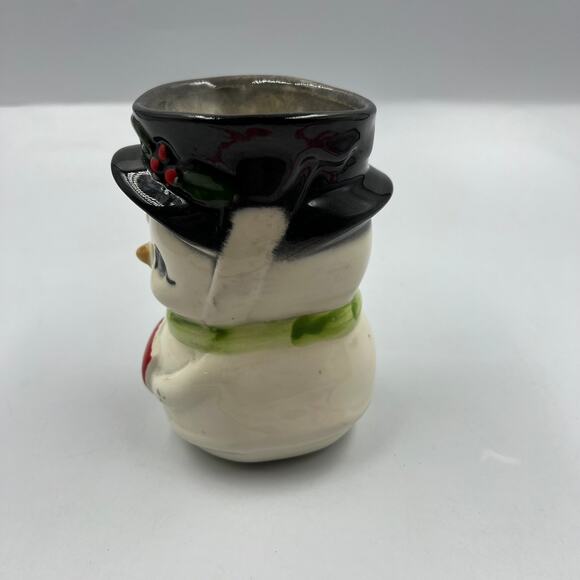 Vintage Hand Painted Ceramic Snowman Container Vase Jar Kitsch Cute Winter - Picture 7 of 10